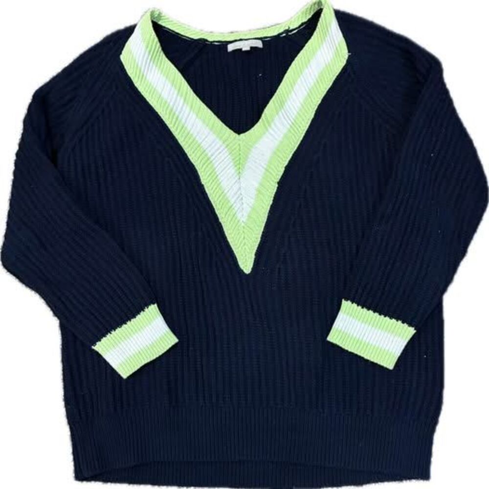 Joan Vass Studio 100% Cotton Ribbed V-Neck Sweater - Size L